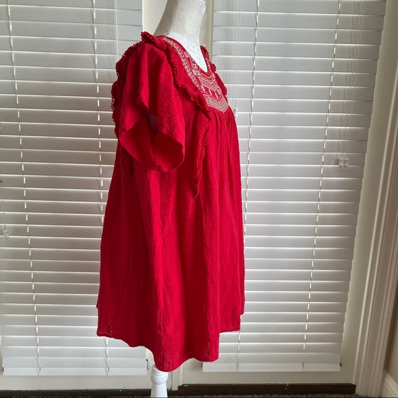Umgee Size Small Red Floral Mini Summer Bohemian Dress Bell Sleeve Cottagecore - Picture 9 of 13